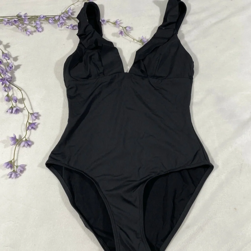 NEW Sea Level [ 6 US ] Ruffle Frill One-Piece Swimsuit in‎ Black